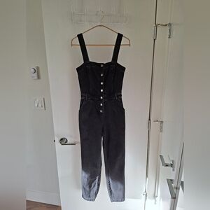 Hollister Women's Washed Black Denim Button-up Jumpsuit/Overalls (Size XS/2-4)